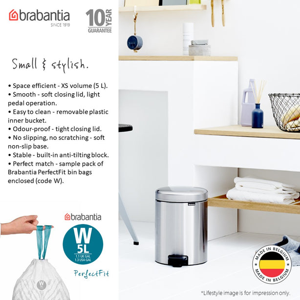 Brabantia NewIcon Soft Closing Pedal Bin S, Plastic Inner Bucket, 12 L