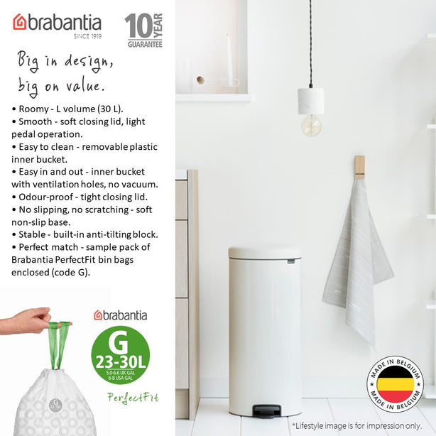 Brabantia NewIcon Soft Closing Pedal Bin L, Plastic Inner Bucket, 30 L