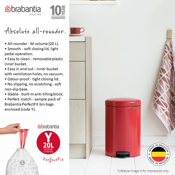 Brabantia NewIcon Soft Closing Pedal Bin M, Plastic Inner Bucket, 20 L