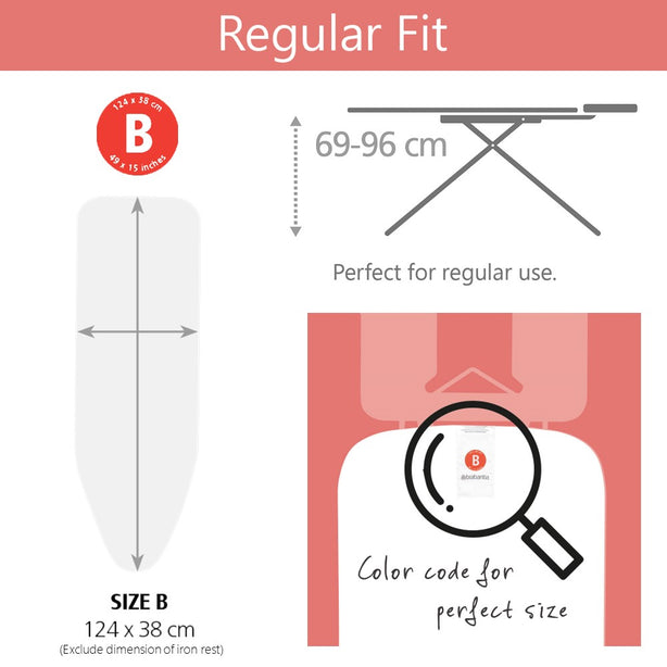 Brabantia PerfectFit Ironing Board, Steam Iron Rest, B, 124 x 38 cm