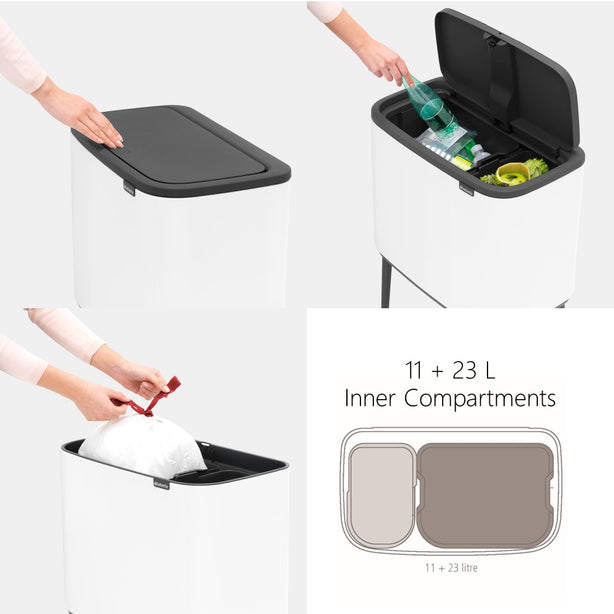 Brabantia Bo Touch Bin, 2x Inner Buckets, 11 + 23 L
