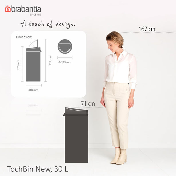 Brabantia Touch Bin L, Plastic Inner Bucket, 30 L