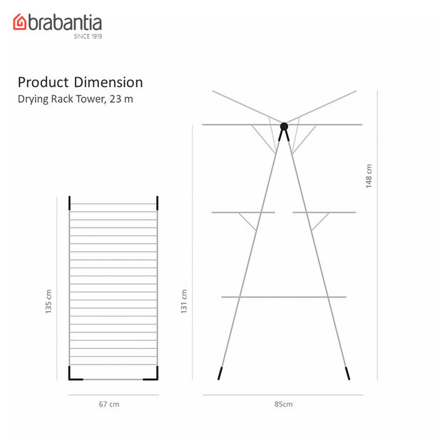 Brabantia Clothes Drying Rack, Stainless-steel, 23 m Capacity