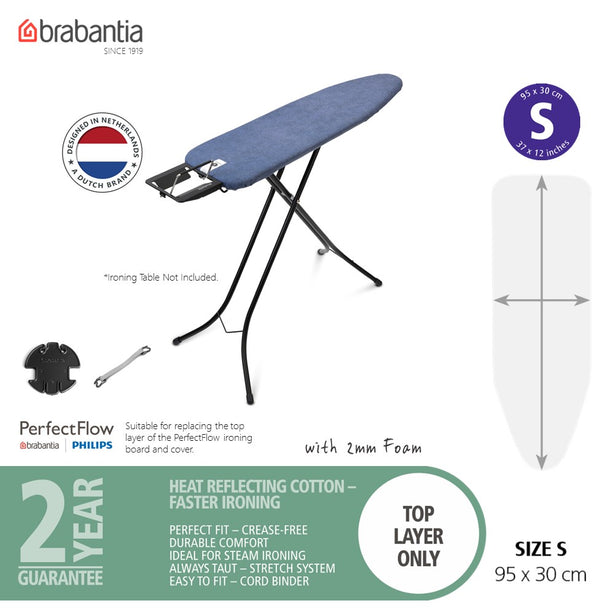 Brabantia PerfectFit Ironing Board Replacement Cover Top Layer, S, 95 x 30 cm, 1 pc - Random Design