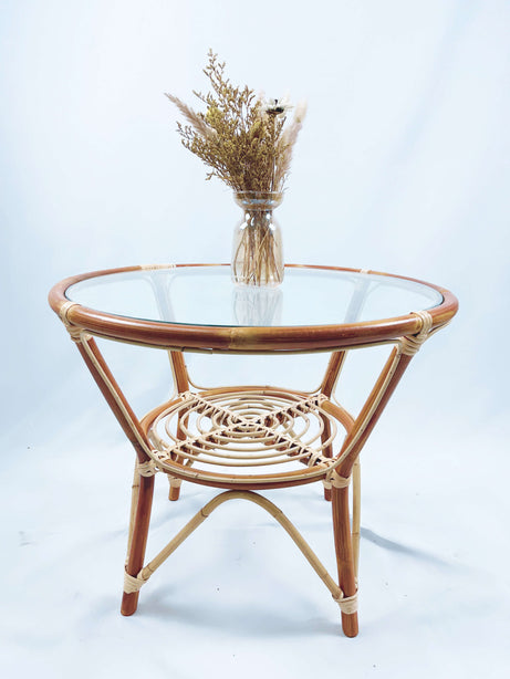 Rattan Table With Glass Top (Small)