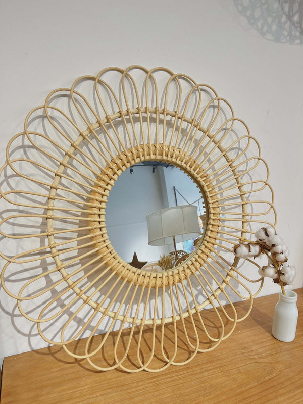 Rattan Daisy Mirror - Honey