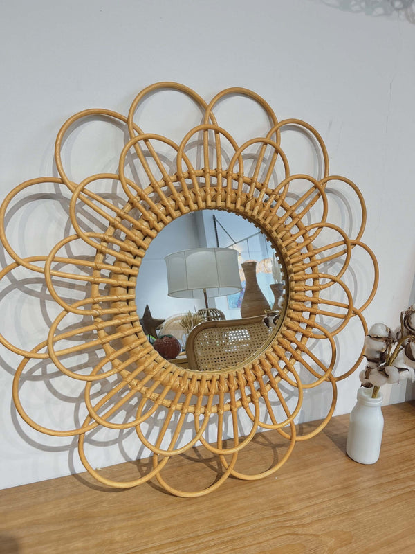 Double Daisy Rattan Mirror - Honey