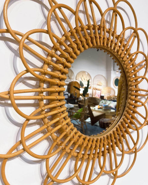 Double Daisy Rattan Mirror - Honey