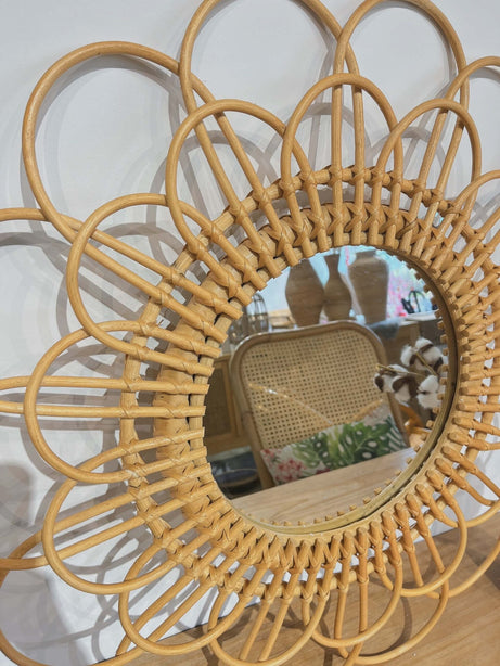 Double Daisy Rattan Mirror - Honey