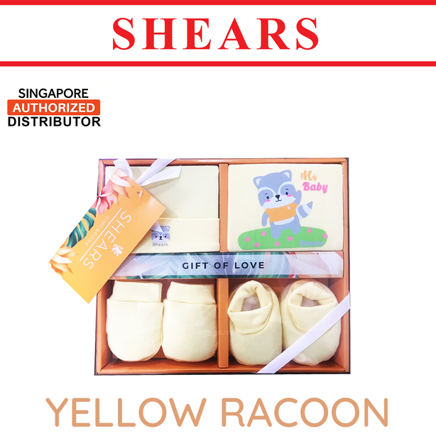 Shears Baby Gift Set Safari 4 Pcs Clothing Set Yellow Racoon Ideal for Newborn Baby