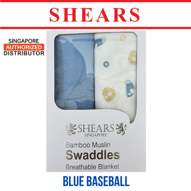 Shears Baby Swaddle Breathable Toddler Bamboo Muslin Blanket 2 PCS Blue Baseball