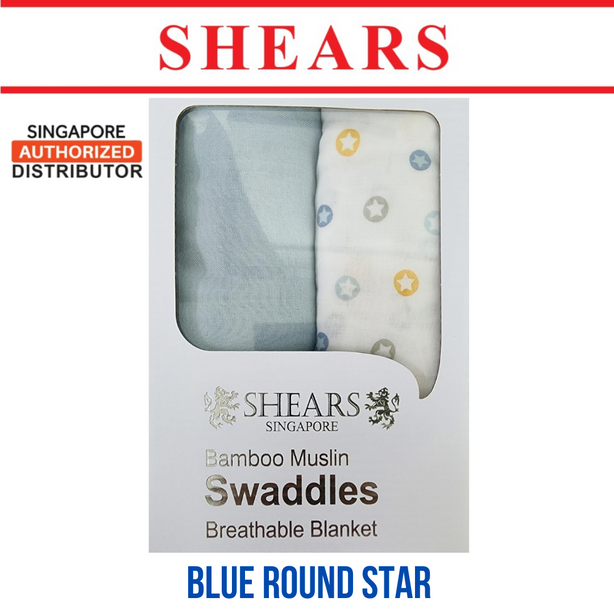 Shears Baby Swaddle Breathable Toddler Bamboo Muslin Blanket 2 PCS Blue Round Star