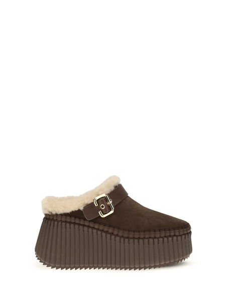 Chloé Nama Wedge Mules - Sharp Brown