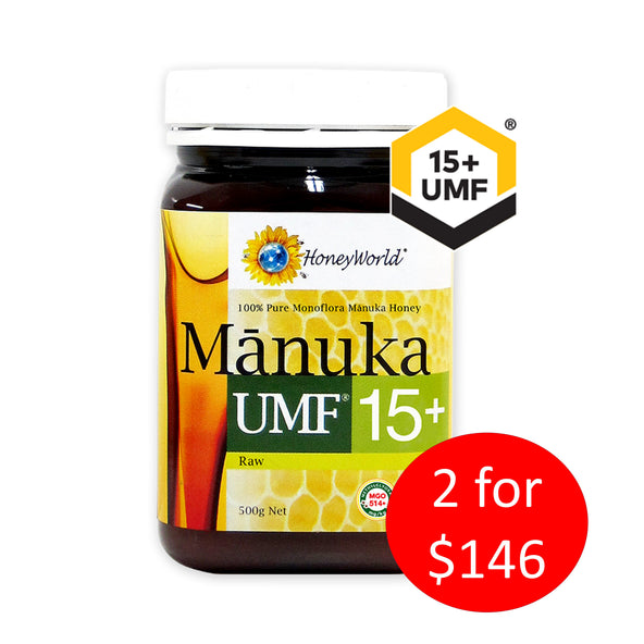 HoneyWorld Raw Manuka UMF 15+ 500g (Bundle of 2)