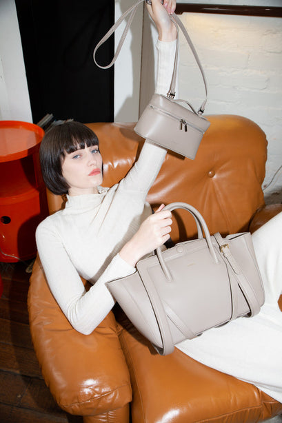 X Nihilo Number 5 Leather Handbag Work Bag Taupe