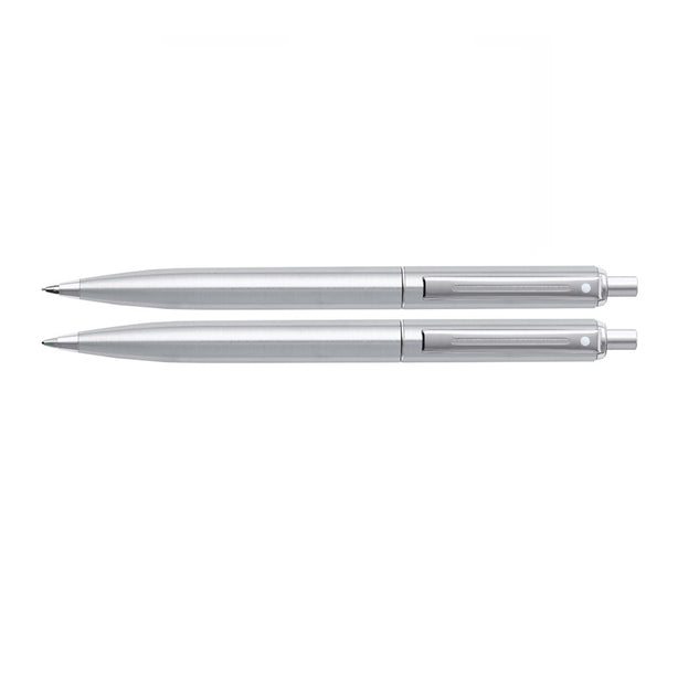 -- Sheaffer Sentinel Brushed Chrome Cap & Barrel, Nickel Plate Trim Ballpoint/Pencil Set