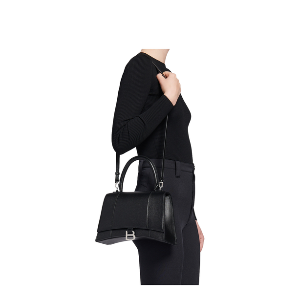 Hourglass Medium Calfskin Shoulder Bag - Black