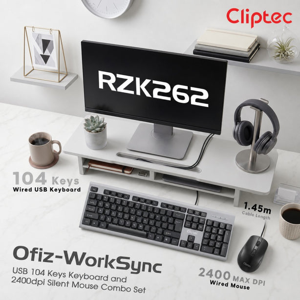 Cliptec RZK262 USB 104 Keys Keyboard And 2400DPI Silent Mouse Combo Set - Black