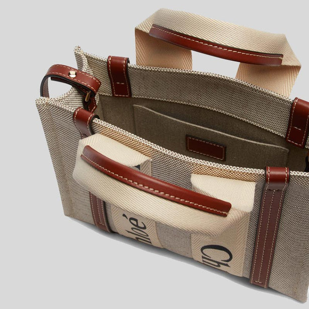Chloe Small Woody Tote Bag White Brown RS-CHC22AS397I2690U
