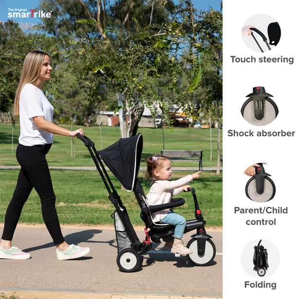 smarTrike STR3 5-in-1 Stroller Trike (Black with Cream Piping)