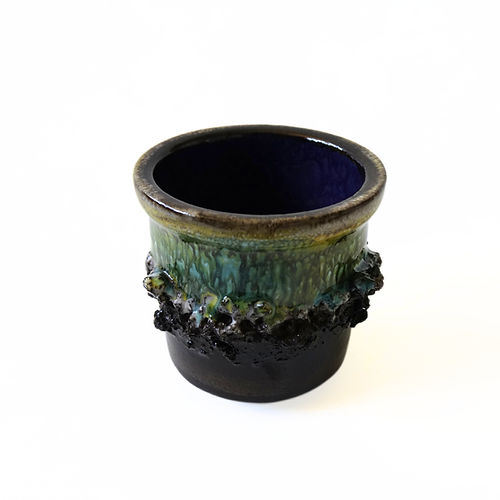 Mobler Vintage handmade small pot/vase in green/brown from Glit Sweden mid-century 
