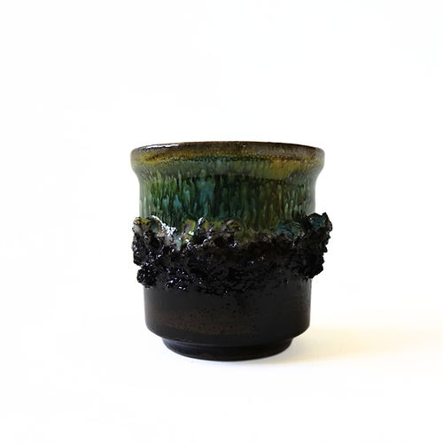 Mobler Vintage handmade small pot/vase in green/brown from Glit Sweden mid-century 