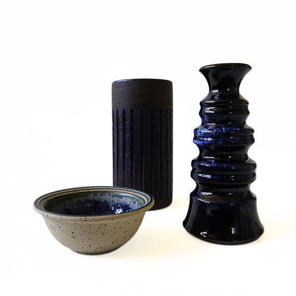 Mobler Vintage unique handmade blue glazed vase by K.Hedin Leksand Sweden mid-century