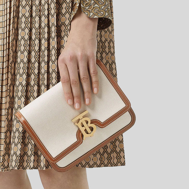 Burberry Two-Tone Canvas and Leather Small TB Bag Natural