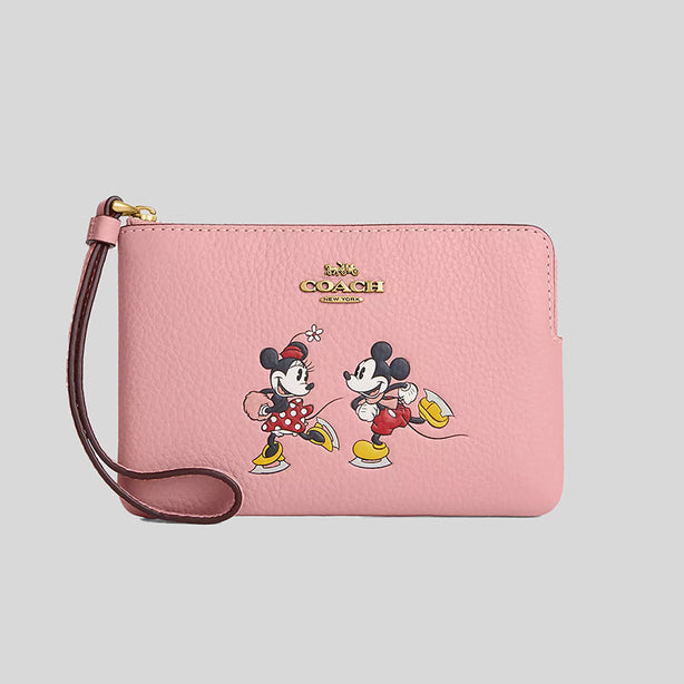 Coach Disney X Coach Corner Zip Wristlet With Ice Skate Motif Light Blush Multi RS-CN026
