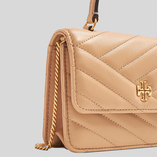 Tory Burch Mini Kira Chevron Top Handle Chain Wallet Desert Dune 152356
