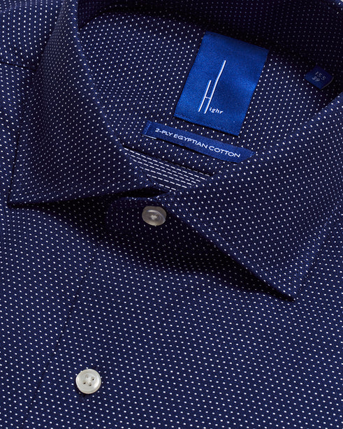 Highr, Navy Blue Dobby, Long Sleeve Shirt