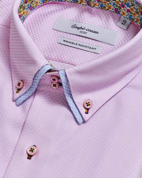 Coupe Cousu, Light Pink, Double Collar Long Sleeve Shirt