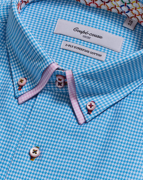 Coupe Cousu, Cyan, Double Collar Long Sleeve Shirt
