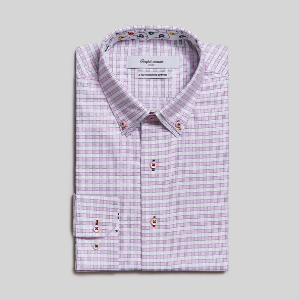 Coupe Cousu, Light Pink Checks, Double Collar Long Sleeve Shirt
