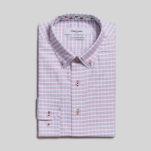 Coupe Cousu, Light Pink Checks, Double Collar Long Sleeve Shirt