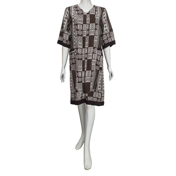 Anne Kelly Patchwork Print Dress in Mocha