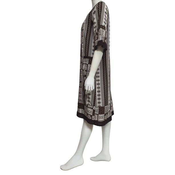 Anne Kelly Patchwork Print Dress in Mocha