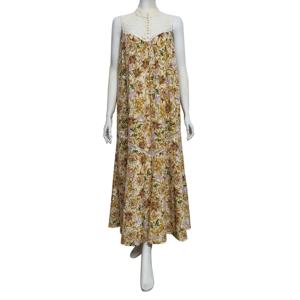 Anne Kelly Sleeveless Floral Long Dress in Yellow