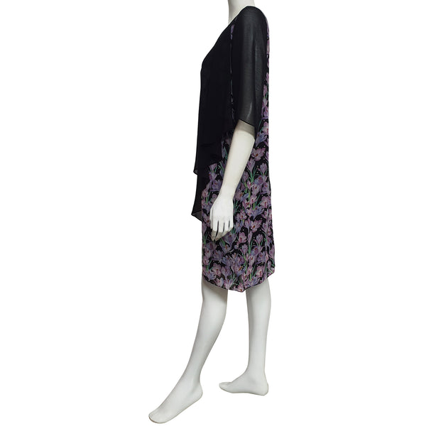 Joan Allen Floral Chiffon Overlay Dress in Ebony