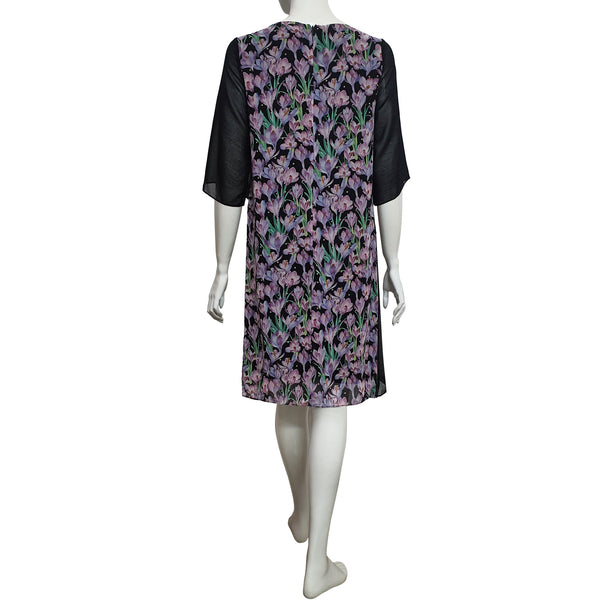 Joan Allen Floral Chiffon Overlay Dress in Ebony