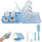 StitchesandTweed Baby Travel Essential - 6 in 1 Bottle Cleaner Kit with Silicone Bottle Brush, Soap Dispenser, Bottle Drying Rack for Home and Travel - Blue