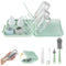 StitchesandTweed Baby Travel Essential - 6 in 1 Bottle Cleaner Kit with Silicone Bottle Brush, Soap Dispenser, Bottle Drying Rack for Home and Travel - Green