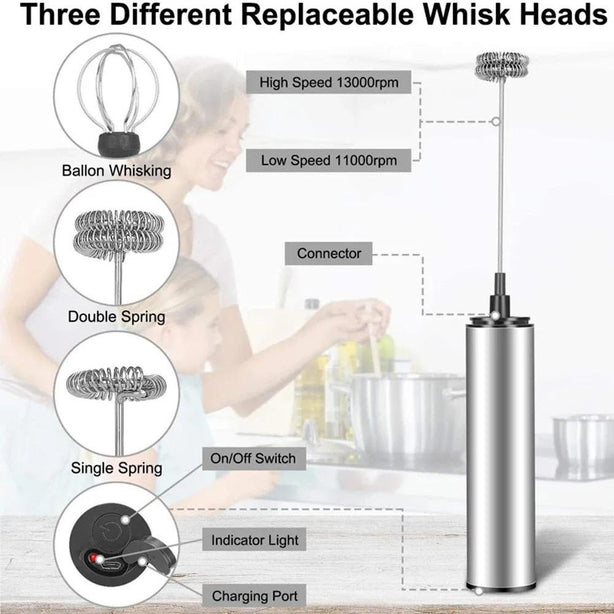 StitchesandTweed Milk Frother Handheld Rechargeable for Drinks, Egg Whisk