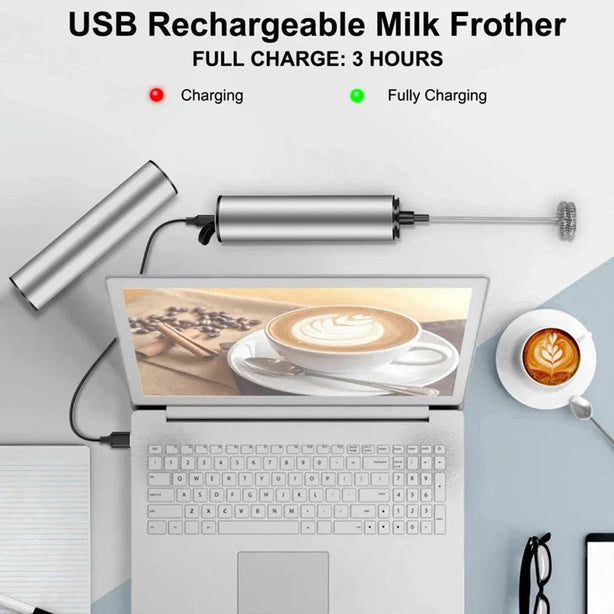 StitchesandTweed Milk Frother Handheld Rechargeable for Drinks, Egg Whisk