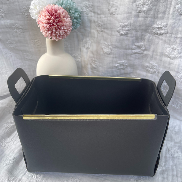 StitchesandTweed Vegan Leather Storage Basket - Black