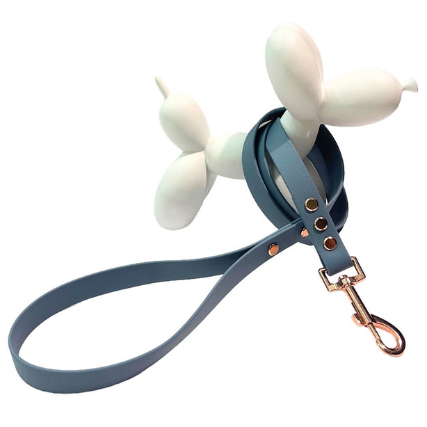 LEASh Pet Leash Biothane - Dusty Blue Matte Rose Gold Hardware