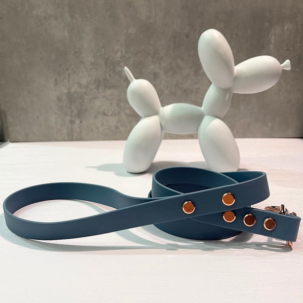 LEASh Pet Leash Biothane - Dusty Blue Matte Rose Gold Hardware