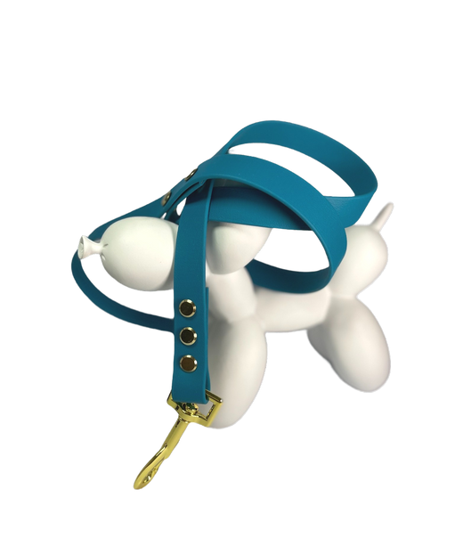 LEASh Pet Leash Biothane - Ocean Blue Gold Hardware