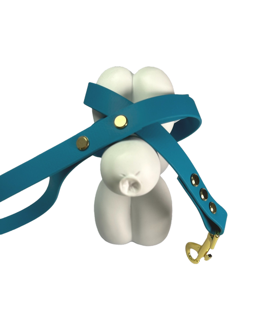 LEASh Pet Leash Biothane - Ocean Blue Gold Hardware