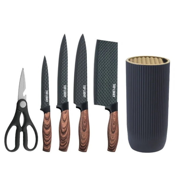 StitchesandTweed 5 + 1 Piece Knife Set with Holder - Black